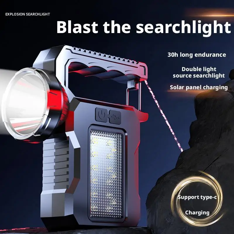 Solar-Powered Super Bright Long-Range Rechargeable Outdoor High-Capacity Strong Light Handheld Searchlight