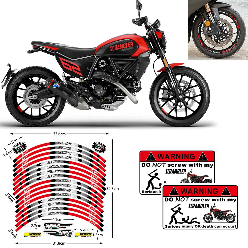 

For DUCATI SCRAMBLER 800 1100 Reflective Motorcycle Accessories Wheel Rim Sticker Hub Decal Stripe Tape Warning Decals