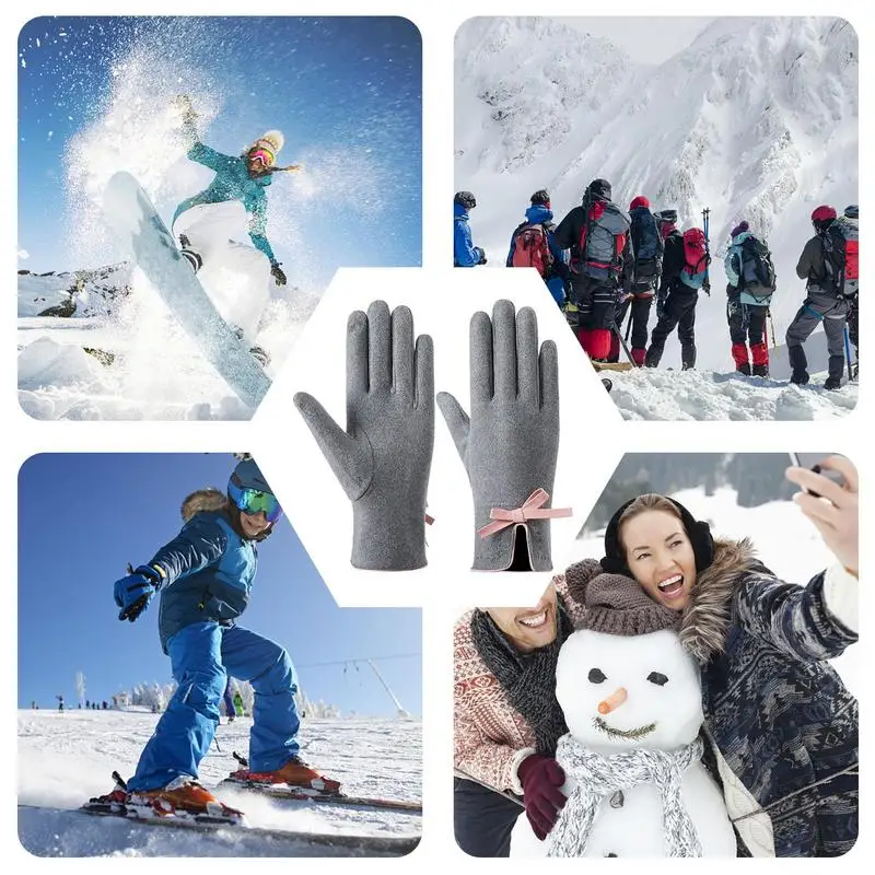 Gloves Touchscreen Women Cold Weather Stretch Fleece Lined Gloves Windproof Soft Warm Cozy Sports Winter Texting Gloves With Bow