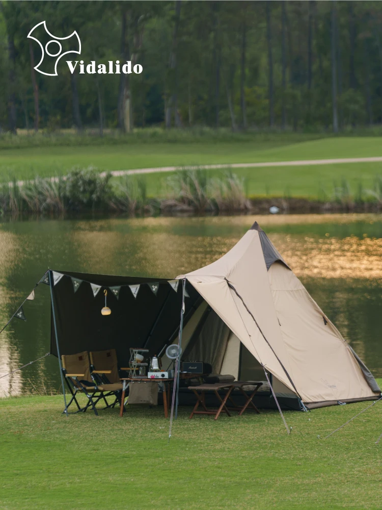 

Vidalido Outdoor Exquisite Camping Automatic Indian Tent with Foyer Pro Shading Rainproof Sunscreen Teepee Aluminum Alloy Pole