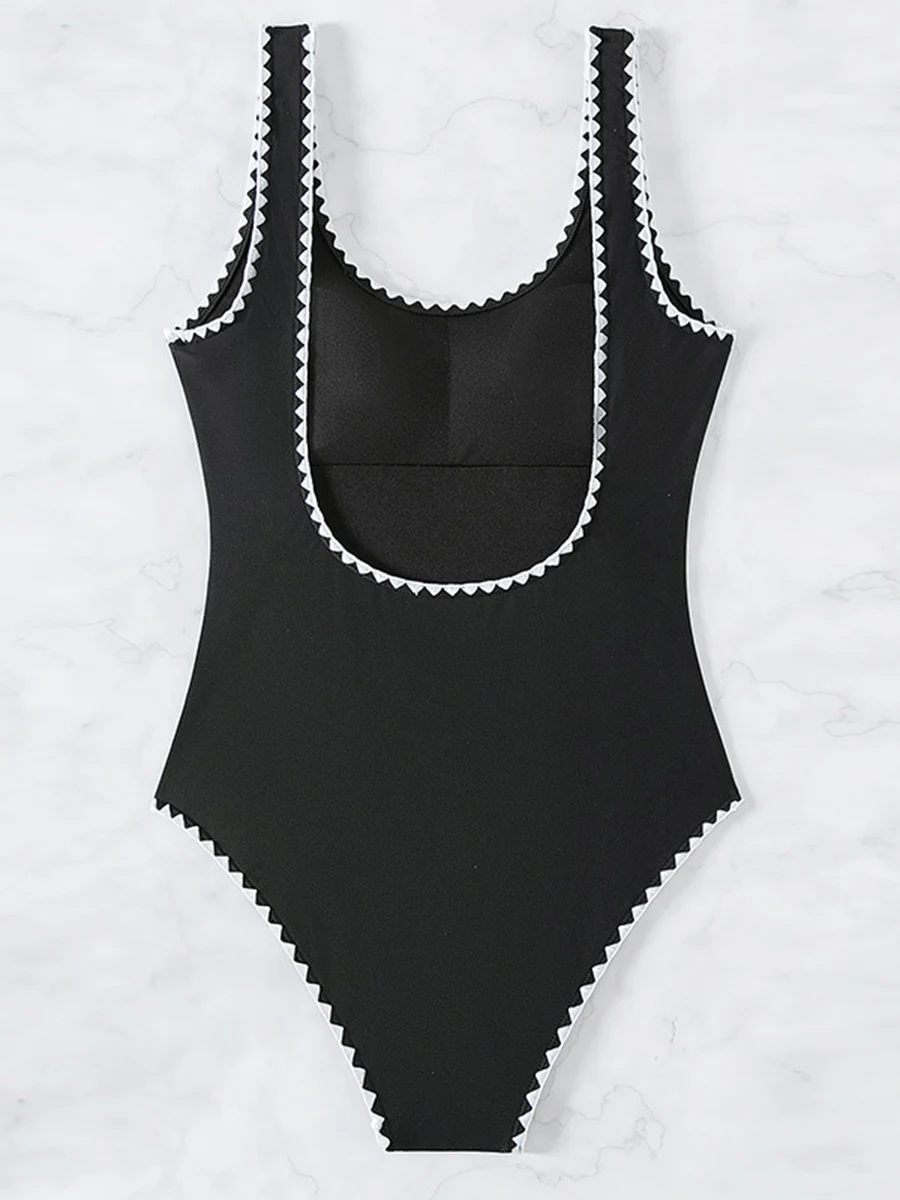 2025 traje de baño negro de una pieza para mujer, traje de baño Sexy sólido, bañistas femeninos, traje de baño, ropa de playa