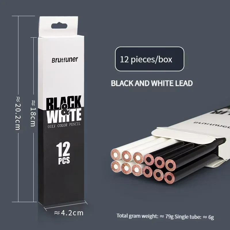 12Pcs Black White Color Pencils - Permanent Colored Drawing Pencil Oil-based Wooden Color Pencils for Artist and Beginner Art
