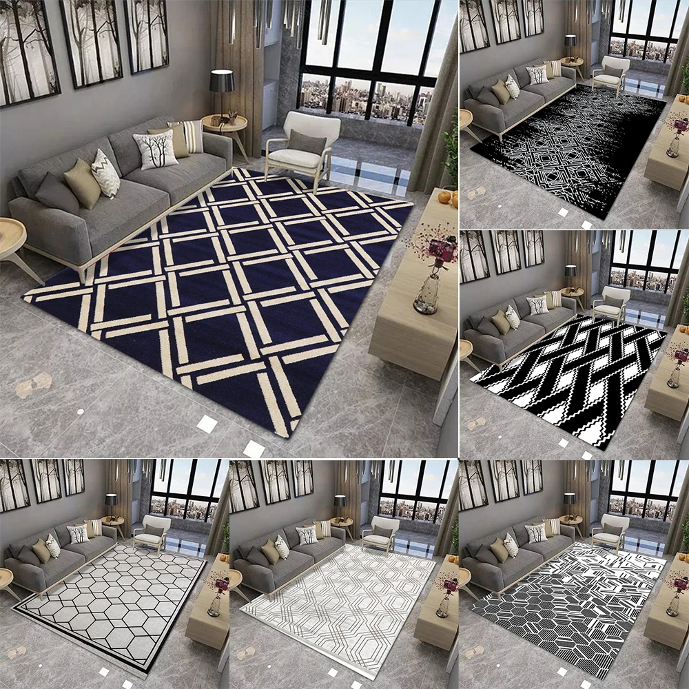 Modern Geometric Pattern Floor Mat Various Styles With Grid Hexagon Line Abstract Designs Non Slip Rug For Living Room Decor