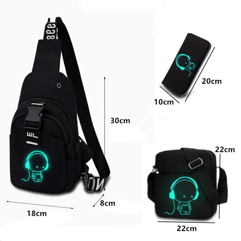 Borsa pettorale luminosa multifunzione moda uomo borse a tracolla ricarica USB Chest Pack borsa a tracolla da uomo corta da viaggio singola