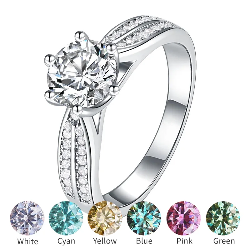 

Wholesale Moissanite Ring 1-3CT Round Cut Simulated Diamond Rings Sterling Silver Jewelry Blue Green Red Pink Yellow Gemstones