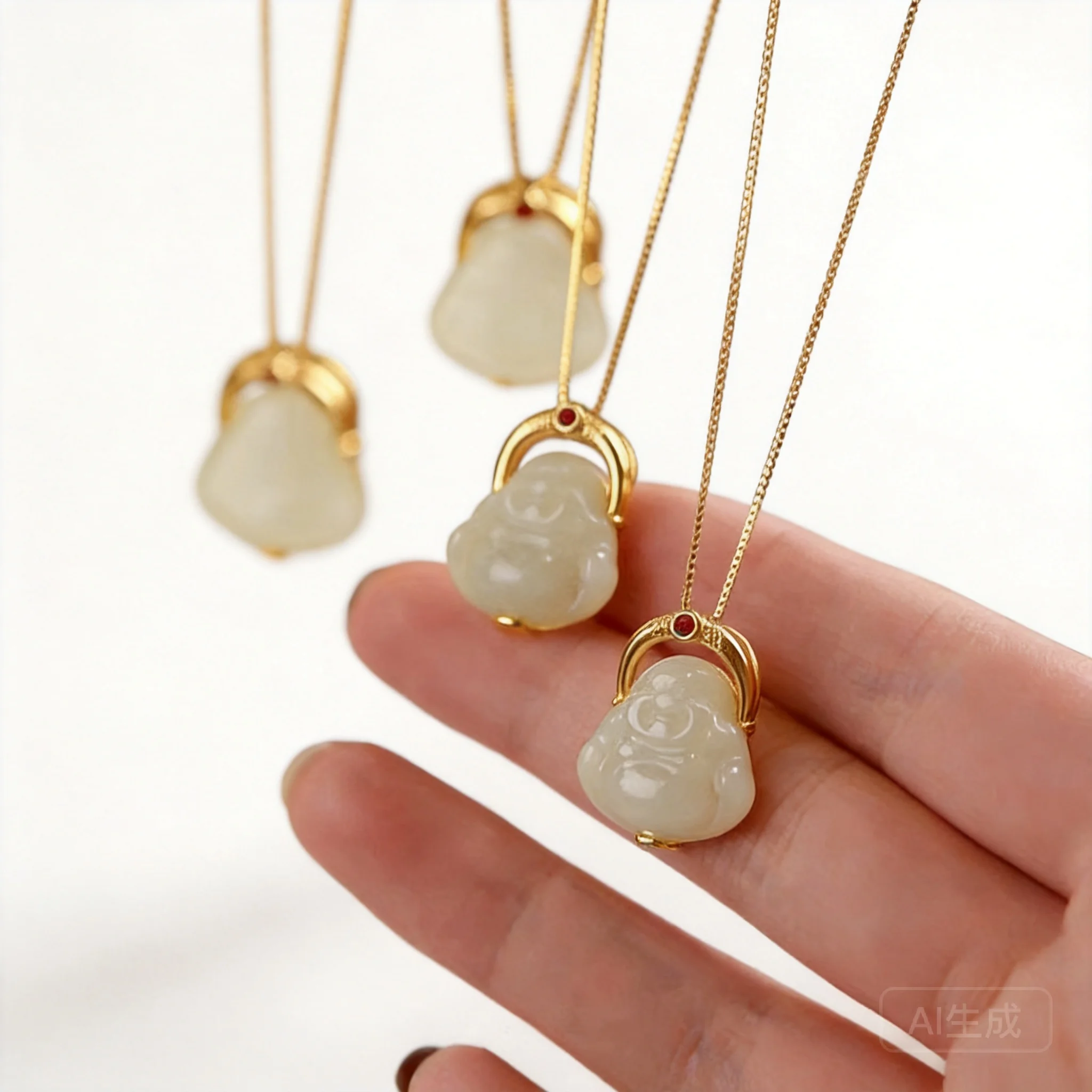 Chinese Style Auspicious Hetian Jade Maitreya Buddha Pendant Gold Plated 925 Sterling Silver Necklace Lucky Blessing Wealth Attr