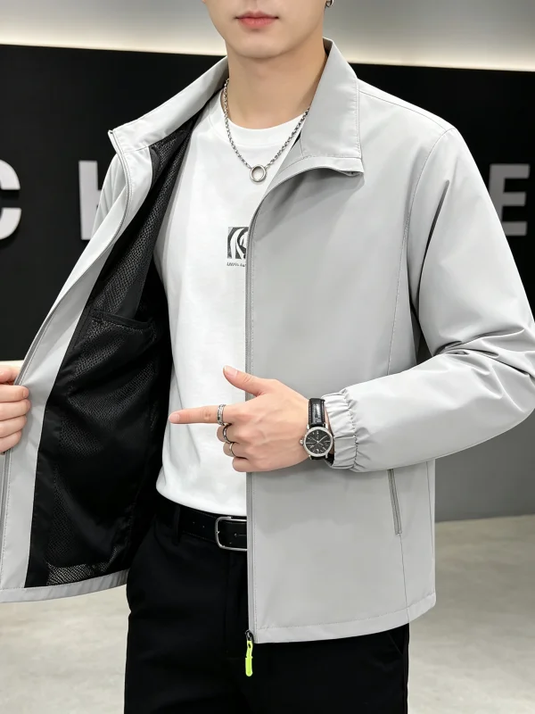 Orange Collar Casual Sportswear Jacket Men's Spring Autumn Fashionable All-Match Windproof Waterproof Zipper Closure Polyeste...