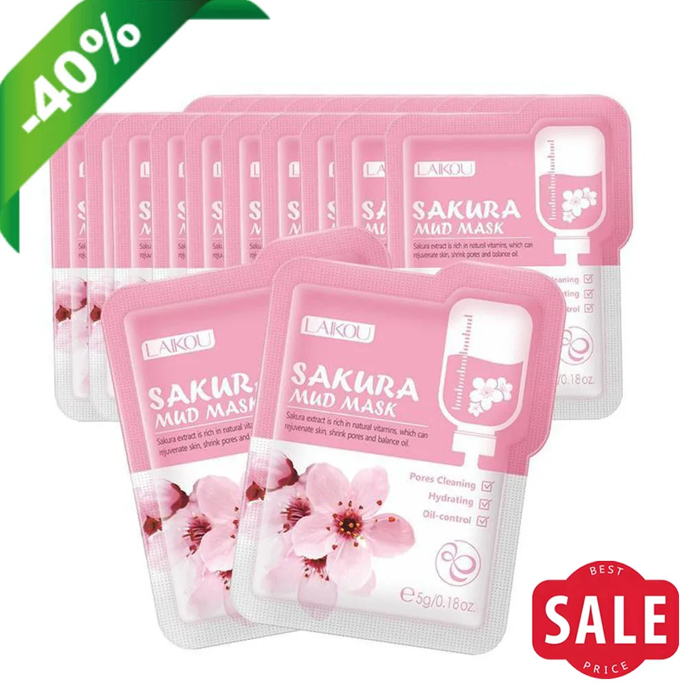 

1/12PCS Sakura Face Mud Portable Face Mask Clay Clean Pore Skin Improve Facial Blemishes Moisturizing Oil Control Day & Night