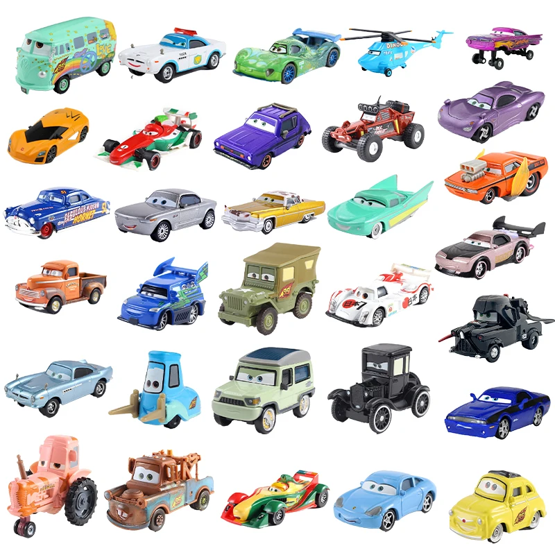 Disney Pixar Cars 2 3 Lightning McQueen Mater Portugal Francesco Fillmore Lizzie 1:55 Diecast Mini Car Toy Boy Kid Birthday Gift