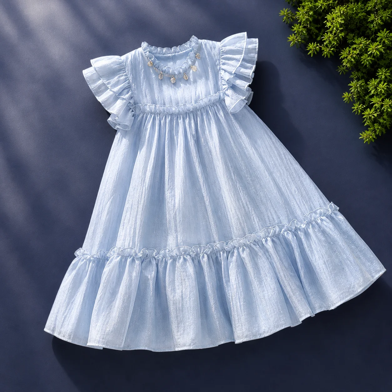 Baby Kids Dresses For Girls Princess Dress Ruffle Sleeve Blue Party Birthday Wedding Pageant Elegant Kids Clothes 6 8 9 12 Years