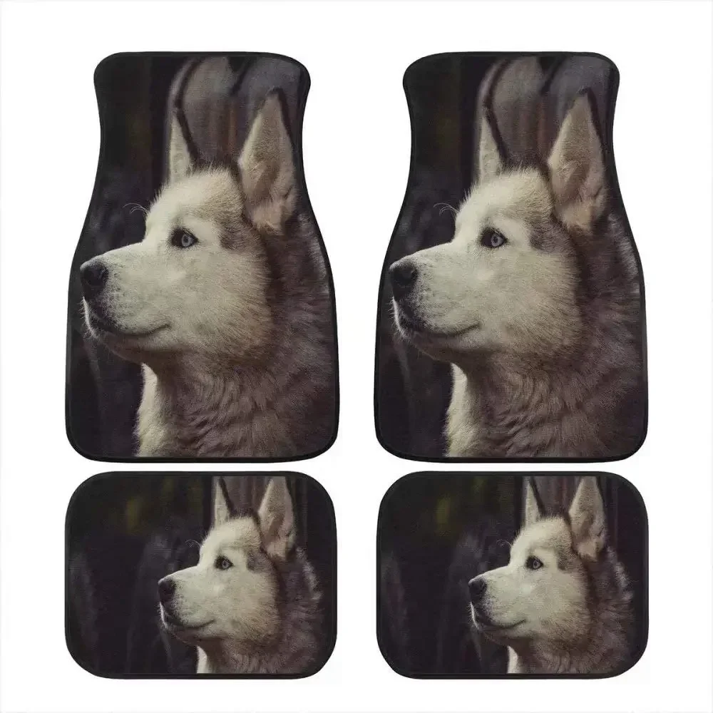 Husky Printed  Floor Mats,4-Piece Front&Rear  Fashion Animal Print  pet, All-Weather Comfortable  Floor Mat