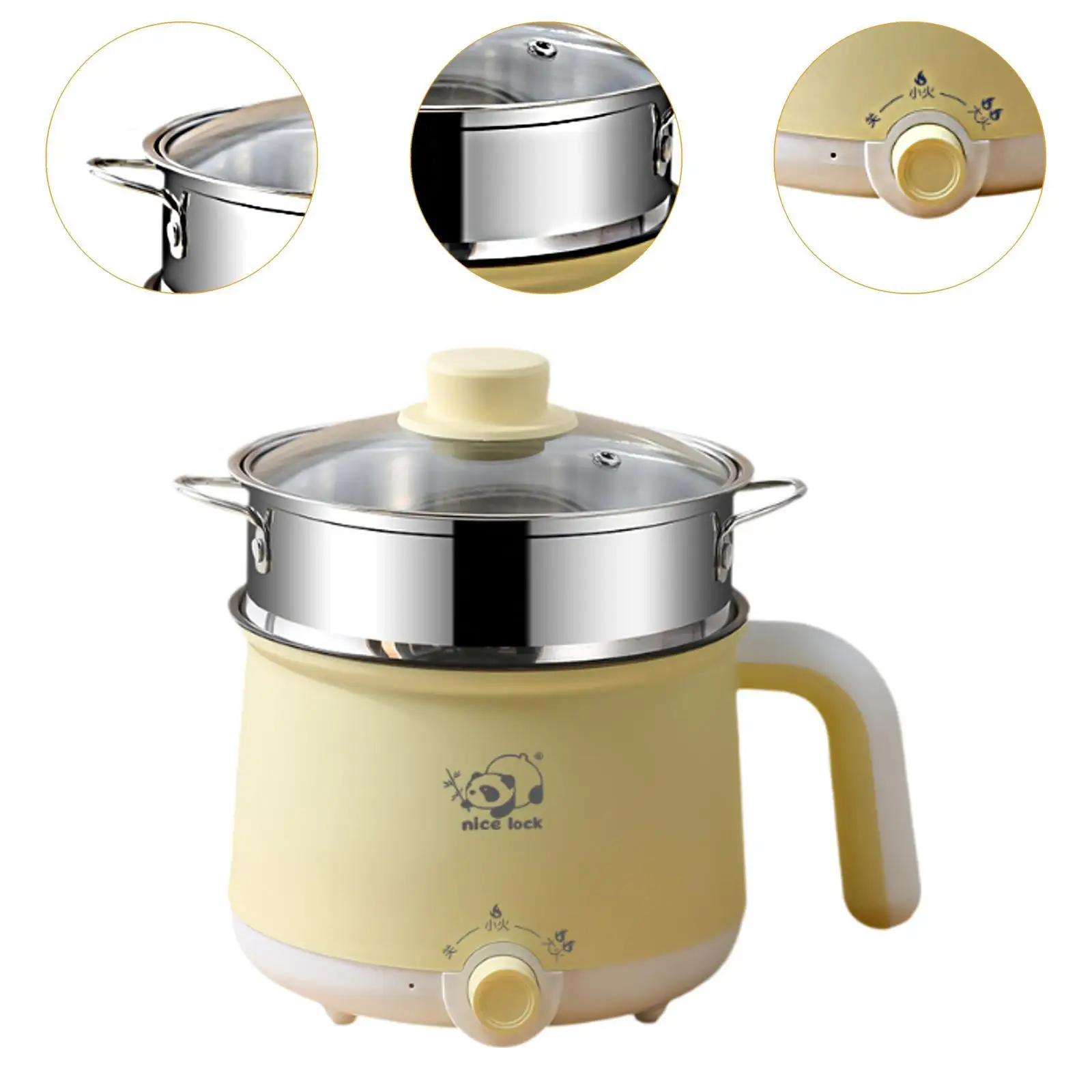 Multi Functional Mini Cooker Pot 2 Gear with Handle Stainless Steel Raman Cooker Noodles Cooker for Dumpling Fry Pasta Soup Eggs