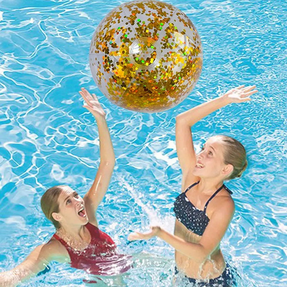 Beach Ball Transparent Inflatable Swimming Pool Toy Ball with Beautiful Confetti Sequins for Summer Party Water Park