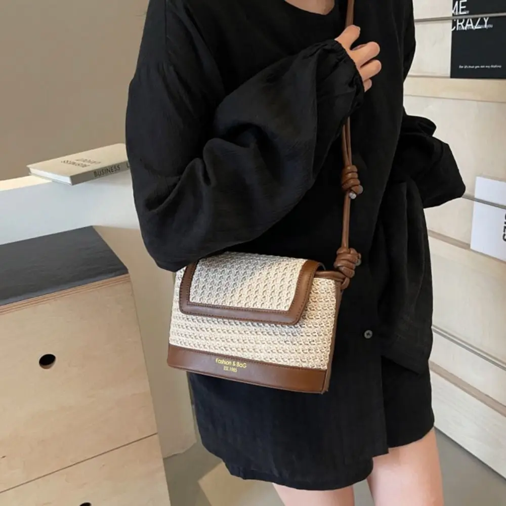 

Trendy Large Capacity Weave Bag Shopping Bag Colorful Straw Bag Fashion PU Leather Bohemian Shoulder Bag Women