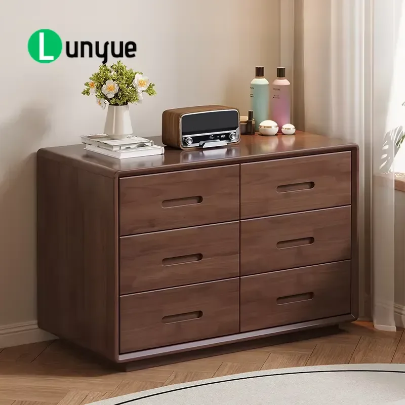 Thickened Solid Wood 6 Drawer Cabinet Simple Large Capacity Storage Chest for Living Room Bedroom Home Organization Furniture