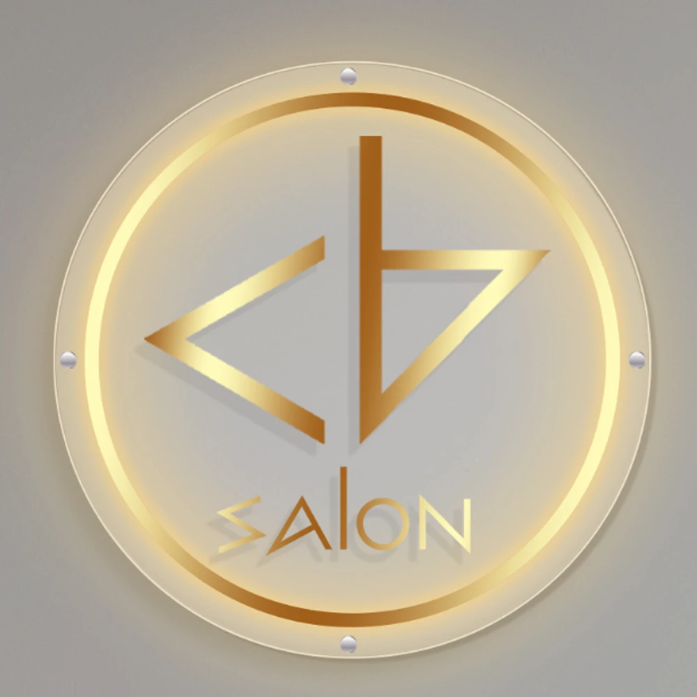 

Custom Acrylic Plate 3D Business Logo Round Backlit Illuminated Neon Sign Wall Personalised Office Beauty Salon Hair Studio New