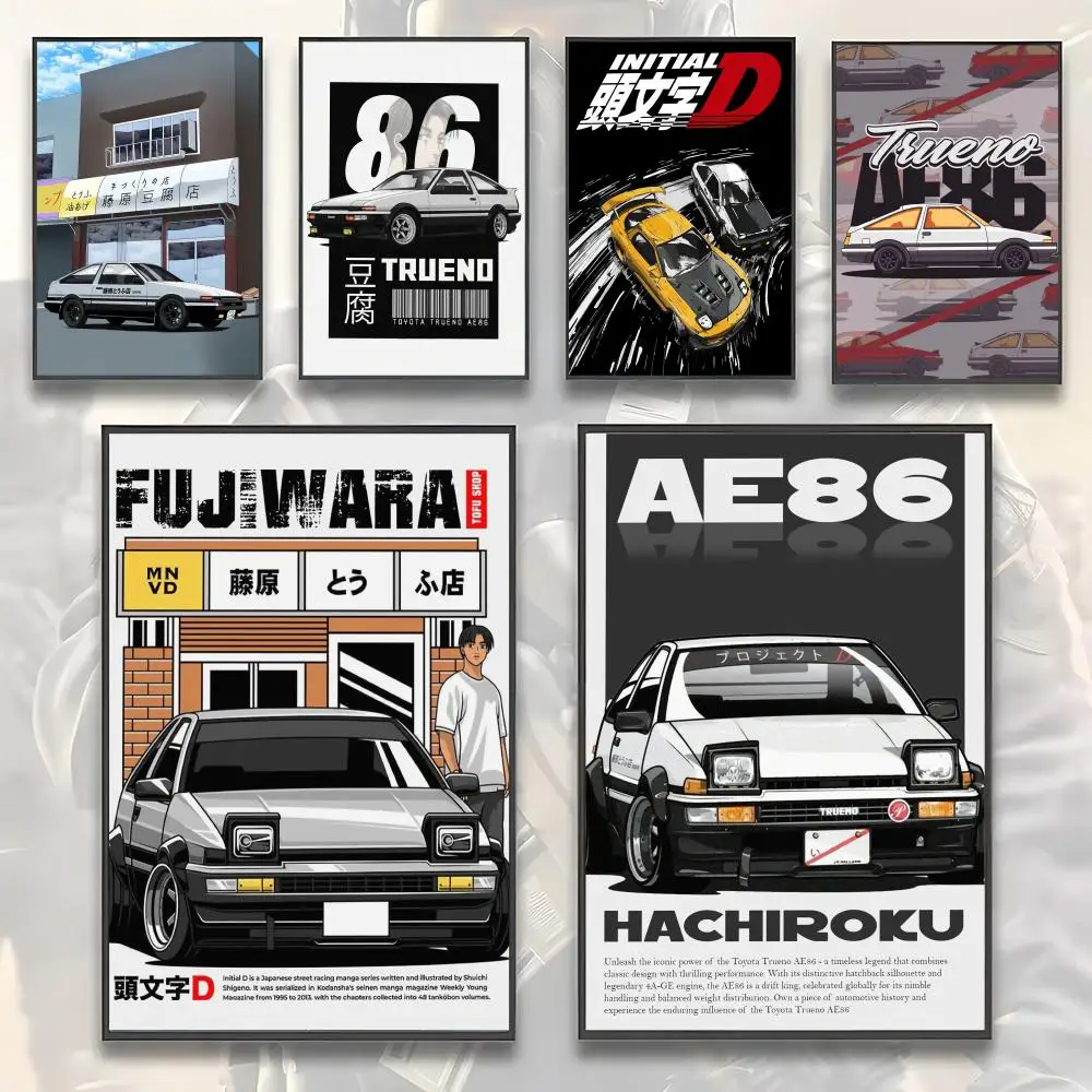 Japan Car Racing Retro AE86 JDM Poster HD-Kunstposter, selbstklebend, wasserfest, für Zuhause, Wohnzimmer, Schlafzimmer, Bar, ästhetische Dekoration