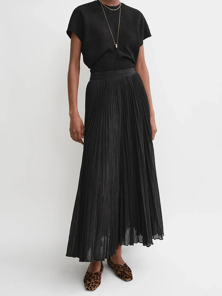 

Woman clothing y2k summer pressed wrinkled mesh long skirt high waist A-line bustier 2025 new high quality skirts for women