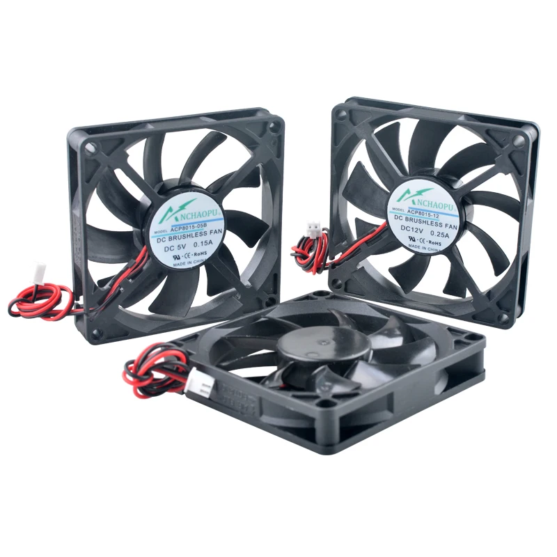 ACP8015 80mm High Speed Cooling Fan 80x80x15mm DC 5V/12V/24V Axial Flow 2-Pin for Power Supply/Industrial Equipment