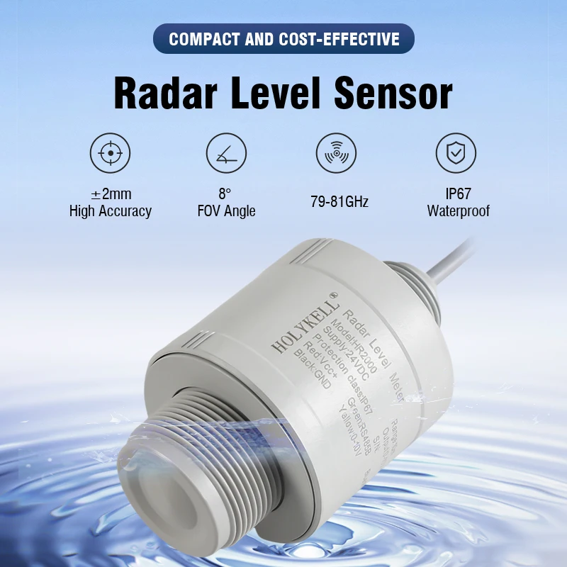 Holykell Non Contact 80g RS485 Modbus Radar Level Transmitter For Chemical Water Sewage Liquid Tank