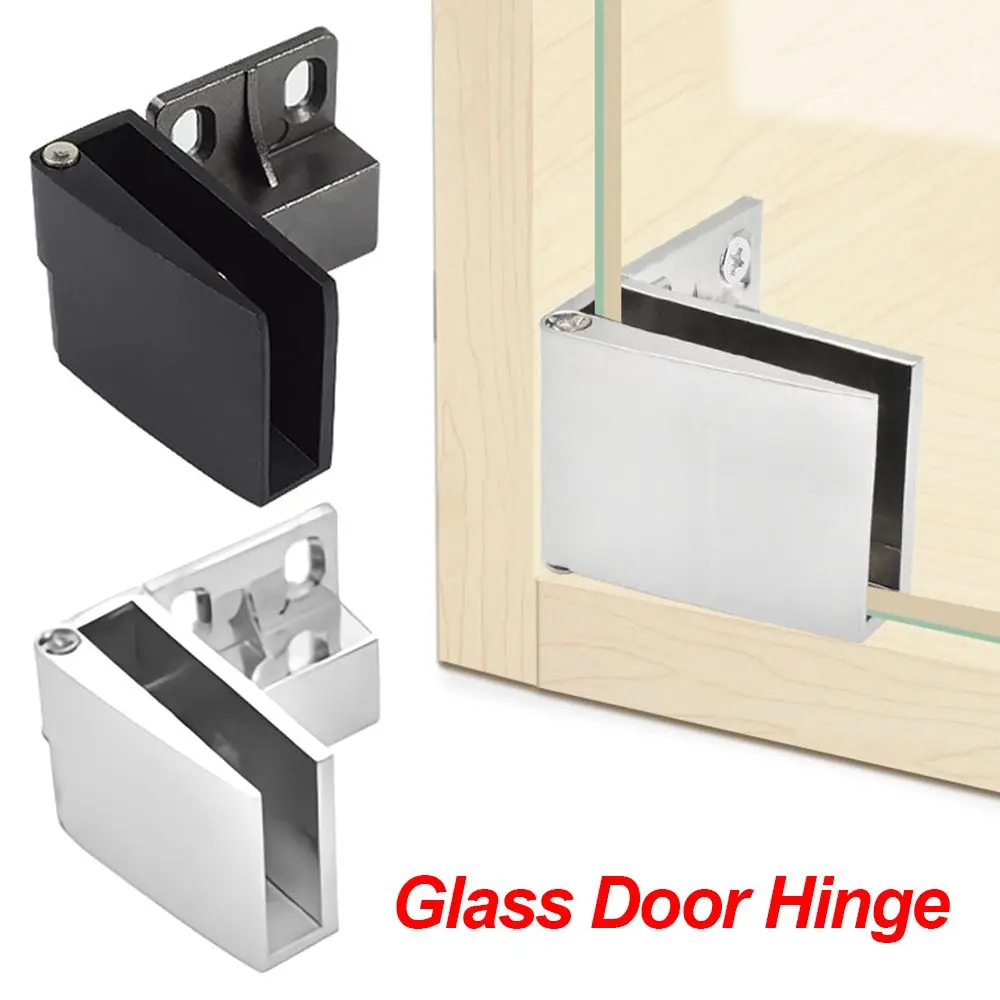 Zinc Alloy Glass Door Hinge Self-closing No Drilling Frameless Clamp Hardware Side Mounted Cabinet Door Hinge Wardrobe Cupboard
