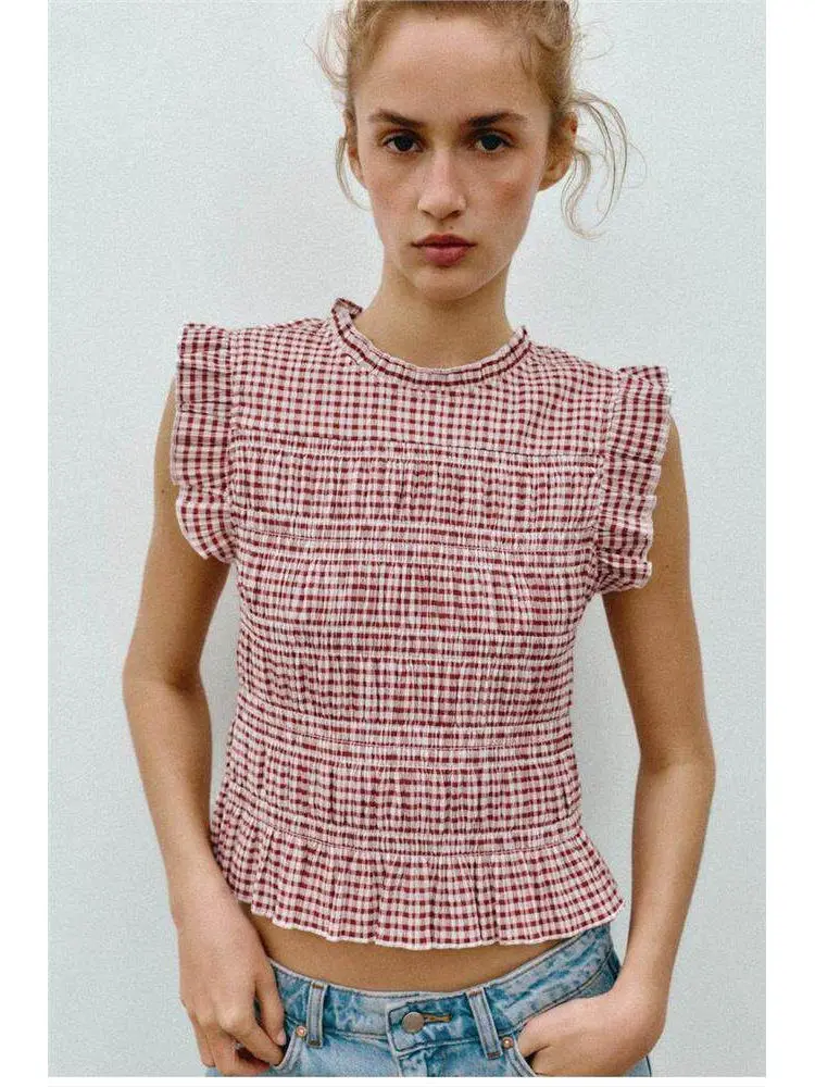

Decorative Details Elastic Texture Beehive Pattern round Neck Sleeveless Top Women's Fashion Spring 2026 Breathable Cotton Blend