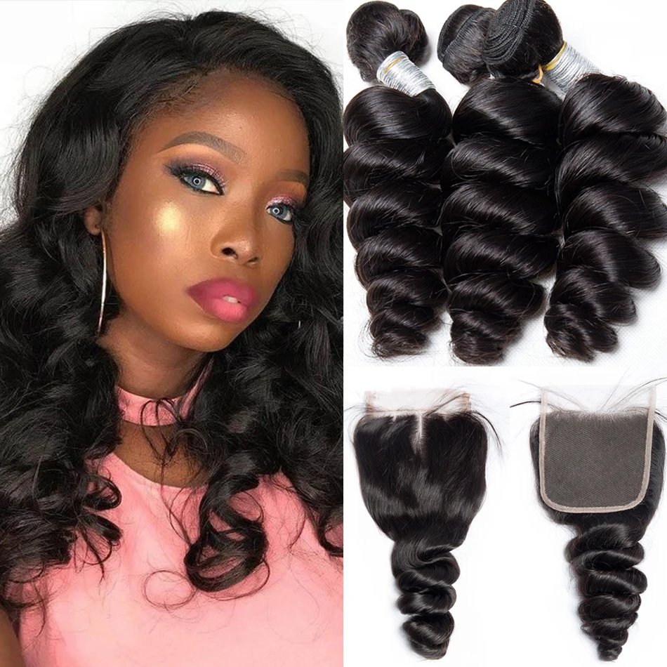 Loose Deep Waves Bundle with Frontals Malaysian Deep Wave Human Hair Bundles 1/3/4 with Closure Natural Hair Extensions