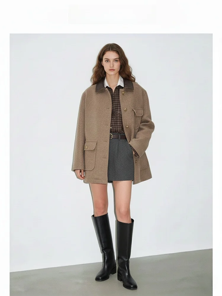 

Утепленное шерстяное пальто женское средней длины свободного кроя с воротником, с множеством карманов, хлопковая куртка, универсальная верхняя одежда