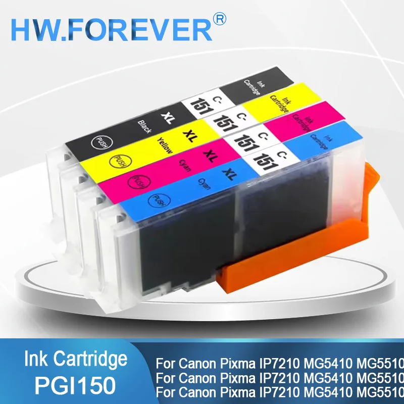 Cartucho de tinta compatível PGI150 CLI151 150XL 151XL para Canon Pixma IP7210 MG5410 MG5510 MG6410 MG6610 MG5610 MX921 MX721 IX6810