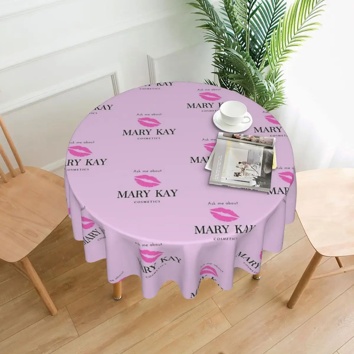 Pergunte-me sobre mary kay cosméticos toalha de mesa redonda à prova d'água toalha de mesa à prova de óleo para eventos de cozinha capa de mesa de jantar 60 polegadas