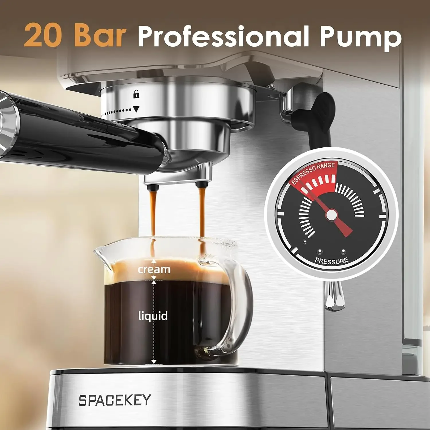 Espresso Machine with Milk Frother, 20 Bar Compact Expresso Coffee Machines for Home, Stainless Steel Espresso Maker with 39oz