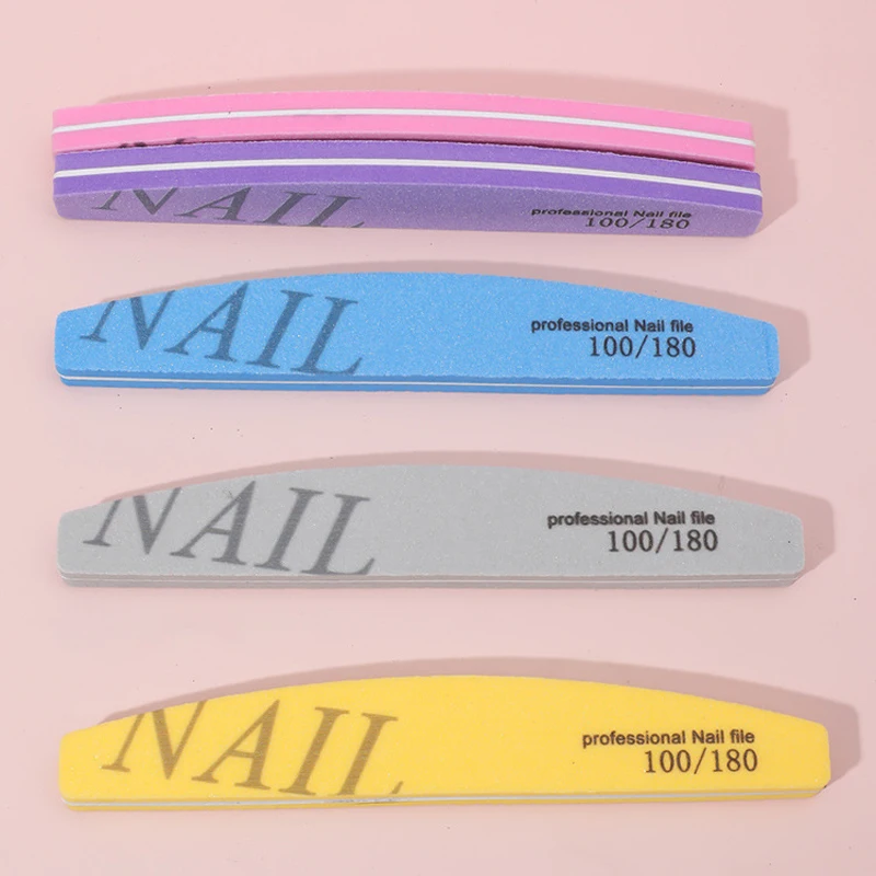 5/10Pcs Professional Half Moon Nail Files Grit 100/180 Washable Nails Sponge Polish Manicure Accessories File For Manicure