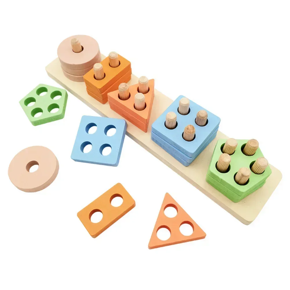 Giocattoli in legno Montessori Blocchi di costruzione geometrici Ordinamento giocattoli impilabili Forma educativa per bambini Selezionatore di colori Regali per bambini in età prescolare