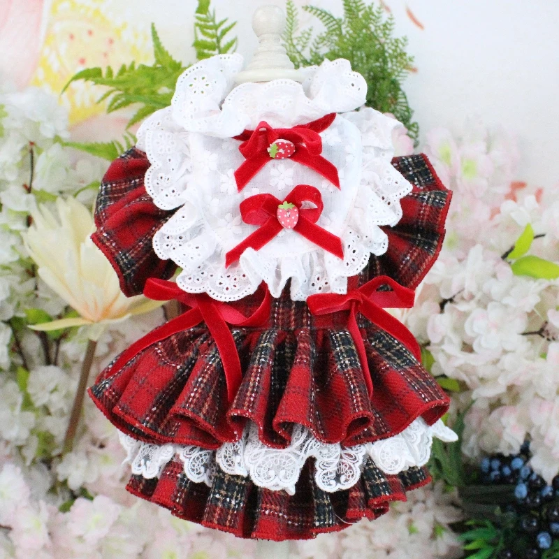 

Autumn Winter Handmade Pet Dog Clothes Korean Cute Red Lolita Princess Dresses for Small Medium Dog Poodle Puppy Skirt Clothing
