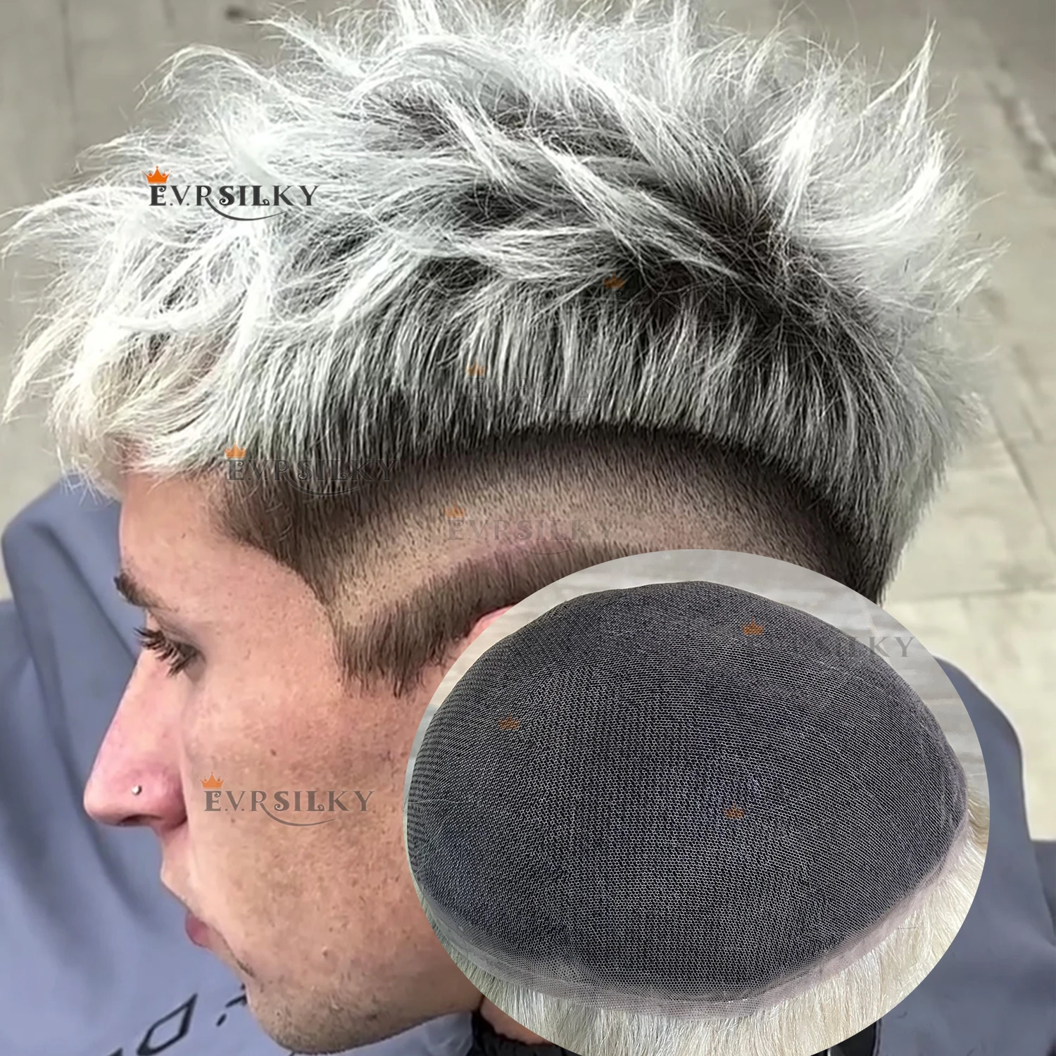 

Undetectable 1B# Natural Black Roots 60R Platinum Blonde Man's Wigs 100% Human Hair Breathable Full Swiss HD Lace Durable Toupee