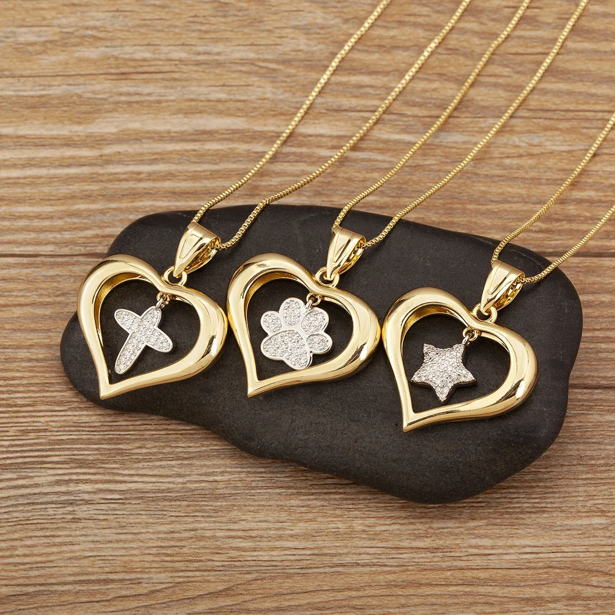 Nidin Hot Sale Hollow Design Star/Palm/Butterfly/Virgin Mary/Turtle/Airplane/Cross Pendant Necklace For Women Men Heart Jewelry