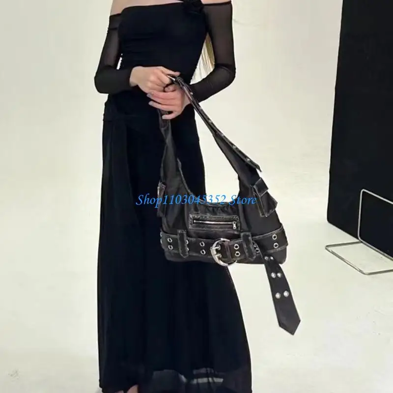 

A3PE Stylish Black Motorcycle Inspired Shoulder Bag PU Leather Underarm Bags For Everyday Outings And Casual Gatherings