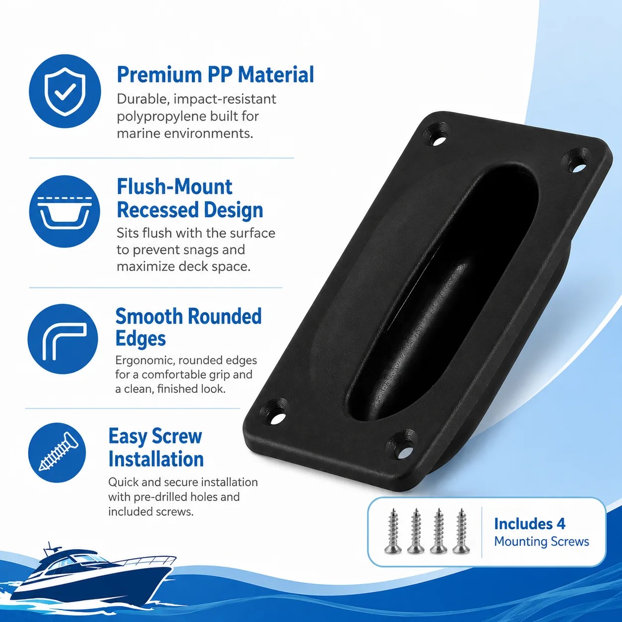 Boat ABS Recessed Pull Handle, Rectangular Hatch Latch with Screws for Yacht Floor Deck Compartment Marine Cabinet Door Lid