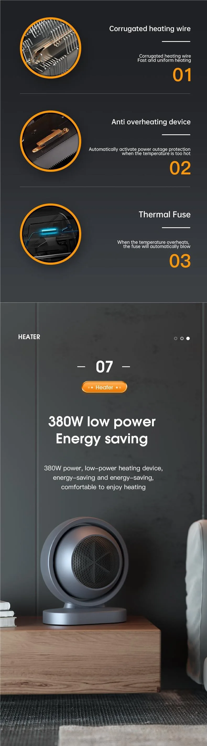 Desktop-Elektroheizgerät Tragbarer Heißluftgebläse Haushaltsheizlüfter Mini-Heizgerät Elektrischer Wärmer Heizung Klimagerät – Detail 7