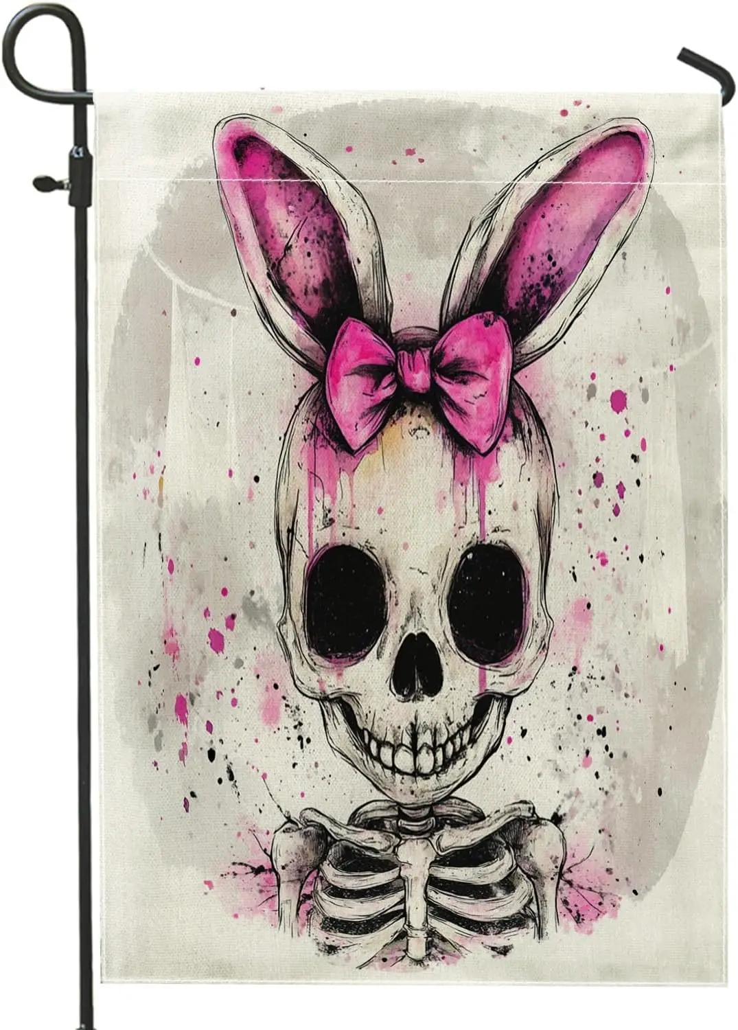 Spring Easter Skeleton Garden Flags 12x18 Inch Double Sided for Outside, Funny Cute Goth Bunny Pattern Standard Canvas House AAS