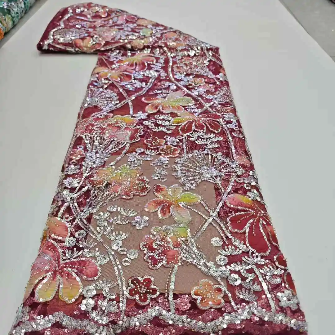 Luxury African Sequins Beaded Lace Fabric 2025 High Quality Groom Nigerian Wedding Bridal Embroidery French Tulle Sewing