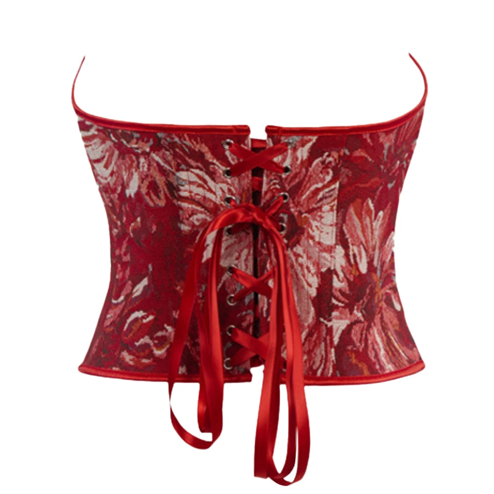 Becirzet Vintage Korsett Taillenformer Shapewear Mehrfarbige Blumen Bustier Top Schnürung Schlankmachende Damenbekleidung – Detail 38