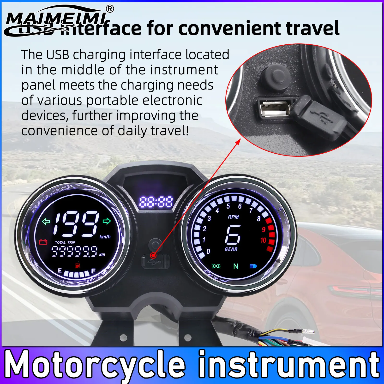 

Motorcycle LCD Speedometer Digital Meter Board Tachometer Waterproof Instrument Cluster Indicator Voltage For Suzuki GN125