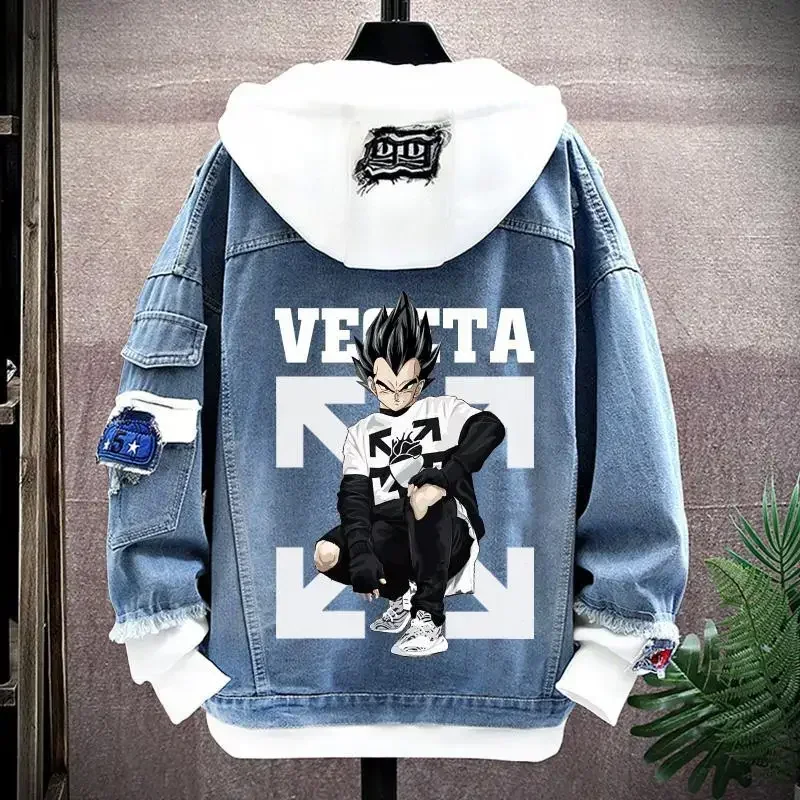 Dragon Ball Vegeta Son Goku Giacca di jeans primaverile con cappuccio allentato patchwork alla moda per ragazzi Felpa calda Abito bello