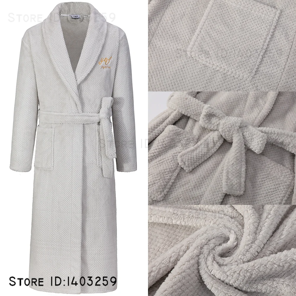 Plus Size 3XL Men Flannel Robe Sleepwear Thick Warm Long Bathrobe Nightgown Winter Coral Fleece Casual Nightwear HomeWear Pajama