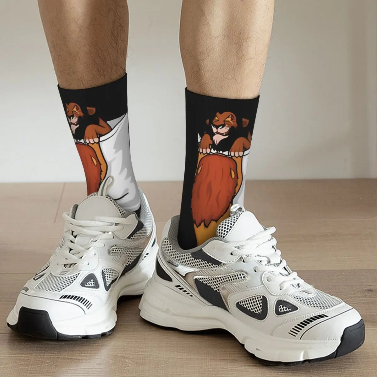 Calcetines divertidos de compresión con estampado de El Rey León para hombre, calcetín de bolsillo, Hip Hop, Harajuku, El Rey León, patrón de calidad feliz