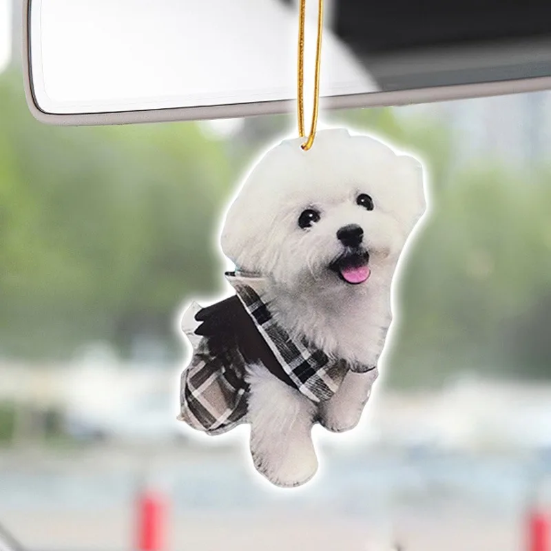 Creative Cute Dress Puppy Flat Pendant 2D Flat Hanger Universal Acrylic Car Rearview Mirror Pendant Keychain Backpack Pendant