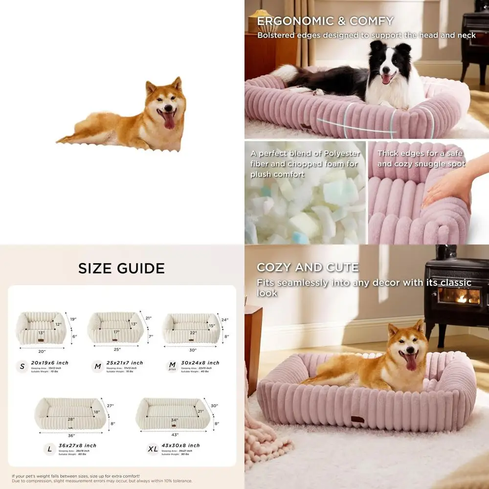 

Orthopedic Washable Corduroy Dog Bed with Removable Cover, 36x27x8in, Blush Pink