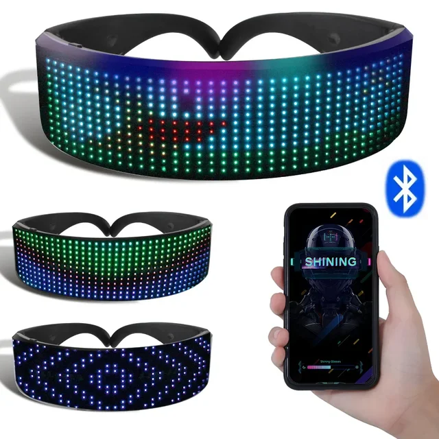 DIY lśniące elektroniczne futurystyczne okulary świecące w ciemności Bluetooth LED świecące okulary Prop na imprezę Bar występ festiwalowy