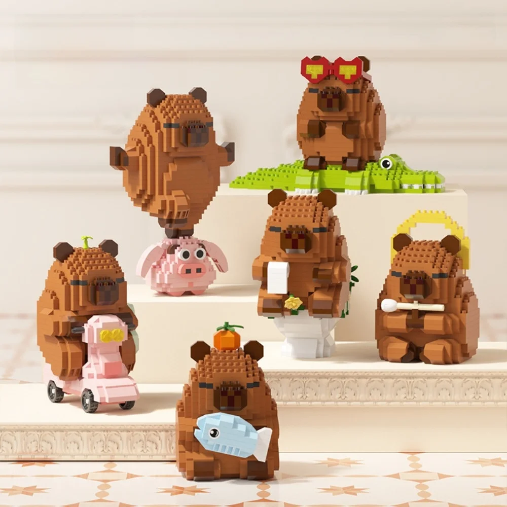 Novo capivara dos desenhos animados blocos de construção animais micro diamante nanobricks capivara diy modelo tijolos de construção brinquedos das crianças